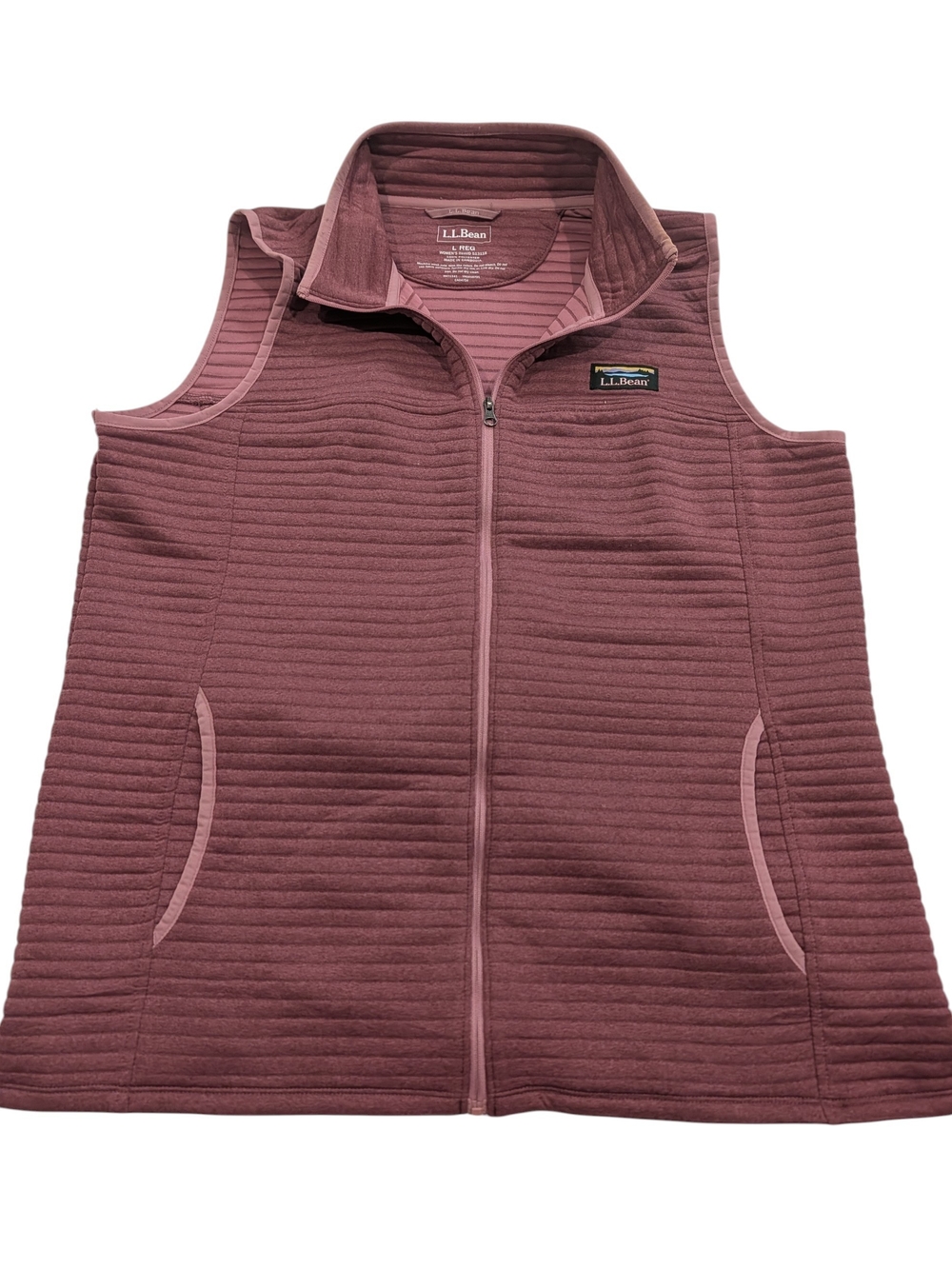 LL Bean Womens Large Vest Full Zip Fleece Textured Mauve Pink Outdoor Hiking